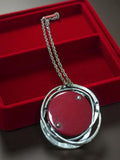 Collier pendentif vintage rond rouge, gros bijou rétro fantaisie ancien