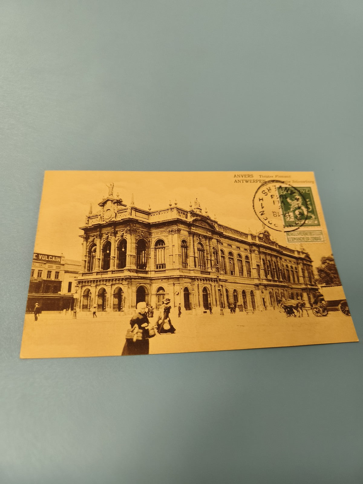 Carte postale ancienne CPA Anvers Théâtre Flamand architecture rétro timbre