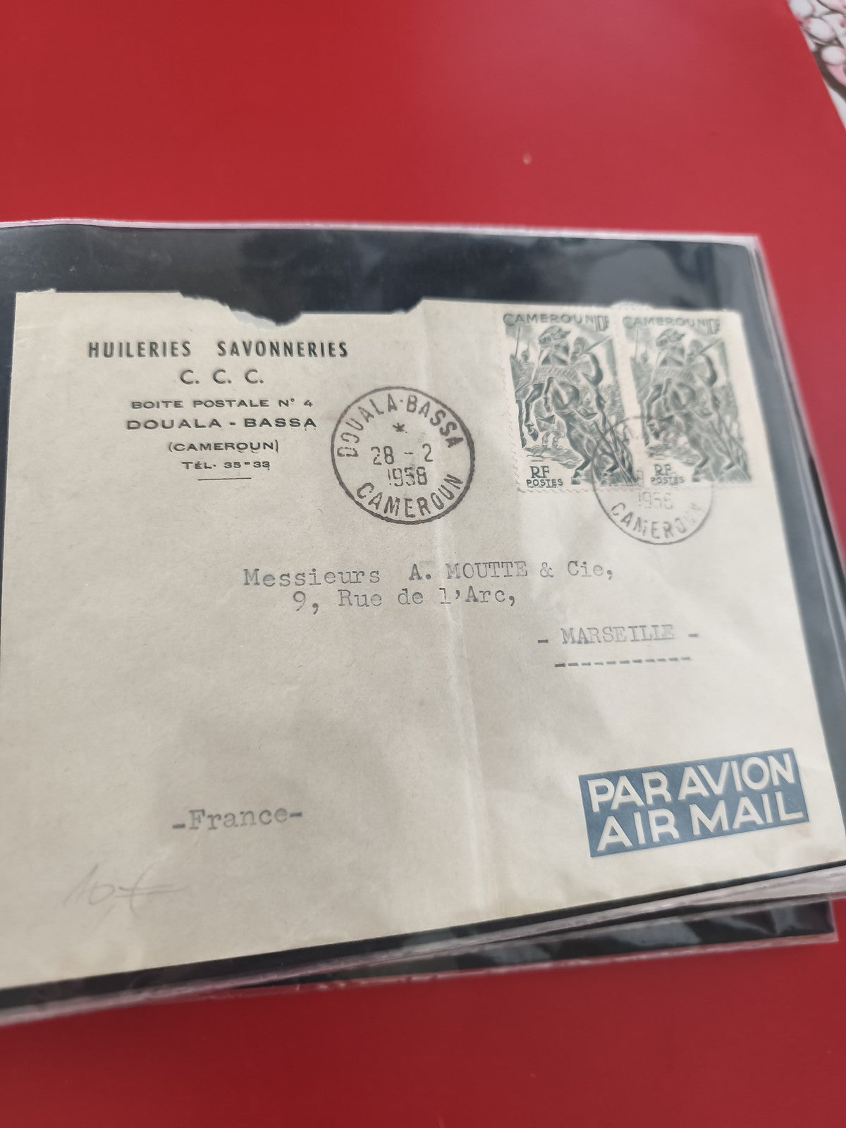 Ancienne enveloppe oblitérée 1958 Cameroun Par Avion, timbres RF, philatélie