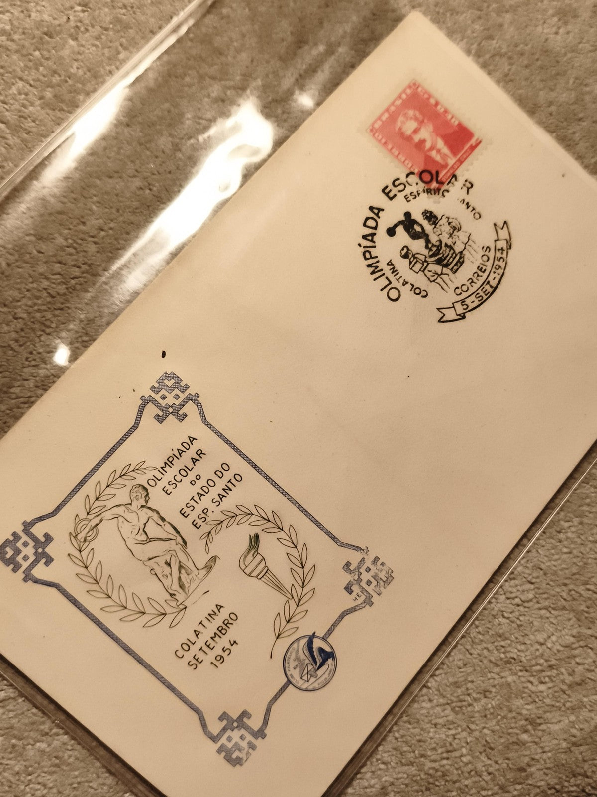 Lettre philatélie Olympíada Escolar Colatina 1954 cachet Brésil (Ref 27)