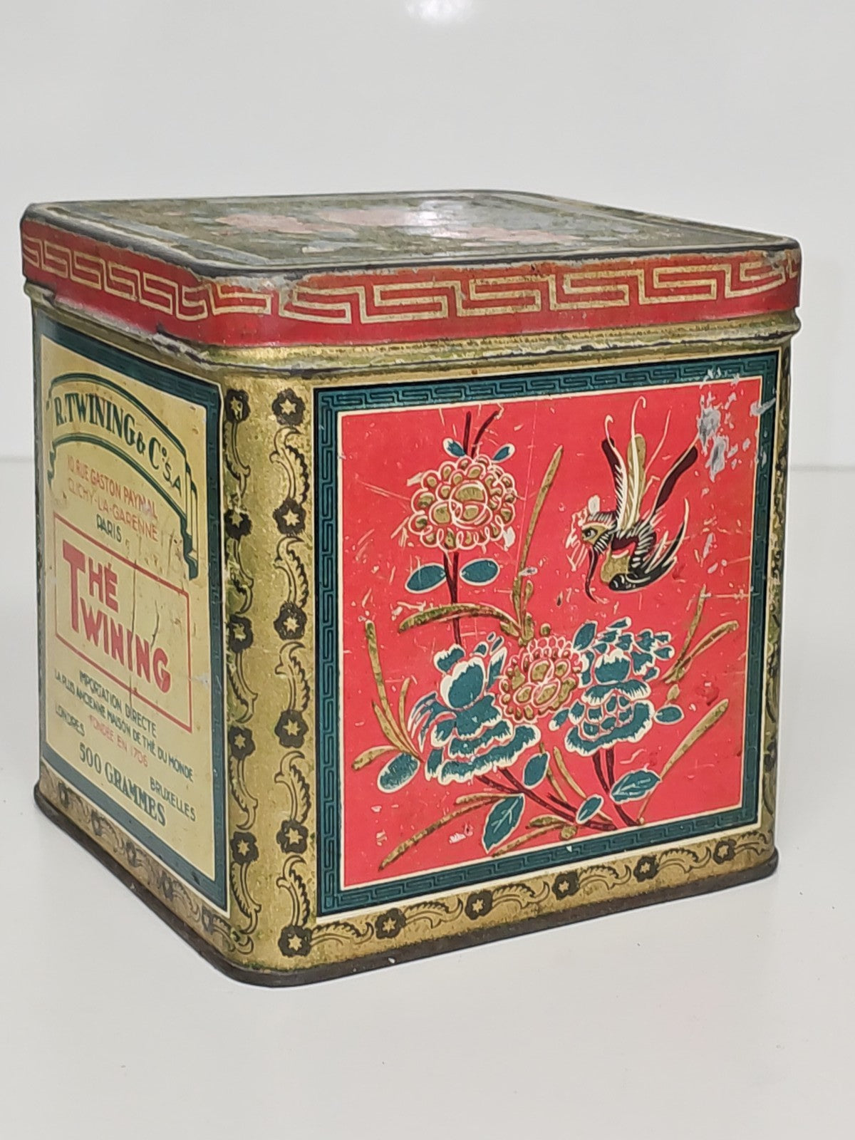 Boîte à thé ancienne en tôle lithographiée vintage déco rétro collection France