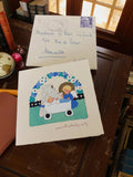Faire-part de naissance ancien illustré + enveloppe vintage, motif bébé, années