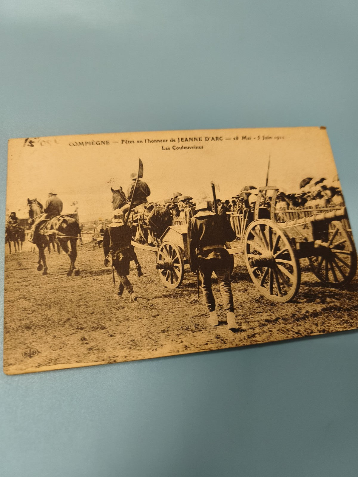 Ancienne carte postale animée Compiègne fêtes Jeanne d?Arc 1911 chevaux chars