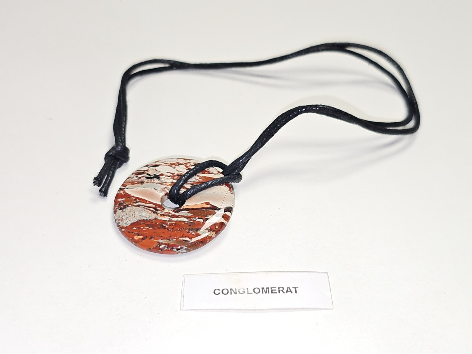 Collier pendentif donut en pierre naturelle Conglomérat, bijou élégant occasion