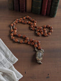Chapelet catholique vintage à restaurer, perles sculptées, ancien rosaire