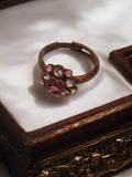 Bague fantaisie vintage réglable, style rétro, strass roses, taille 54
