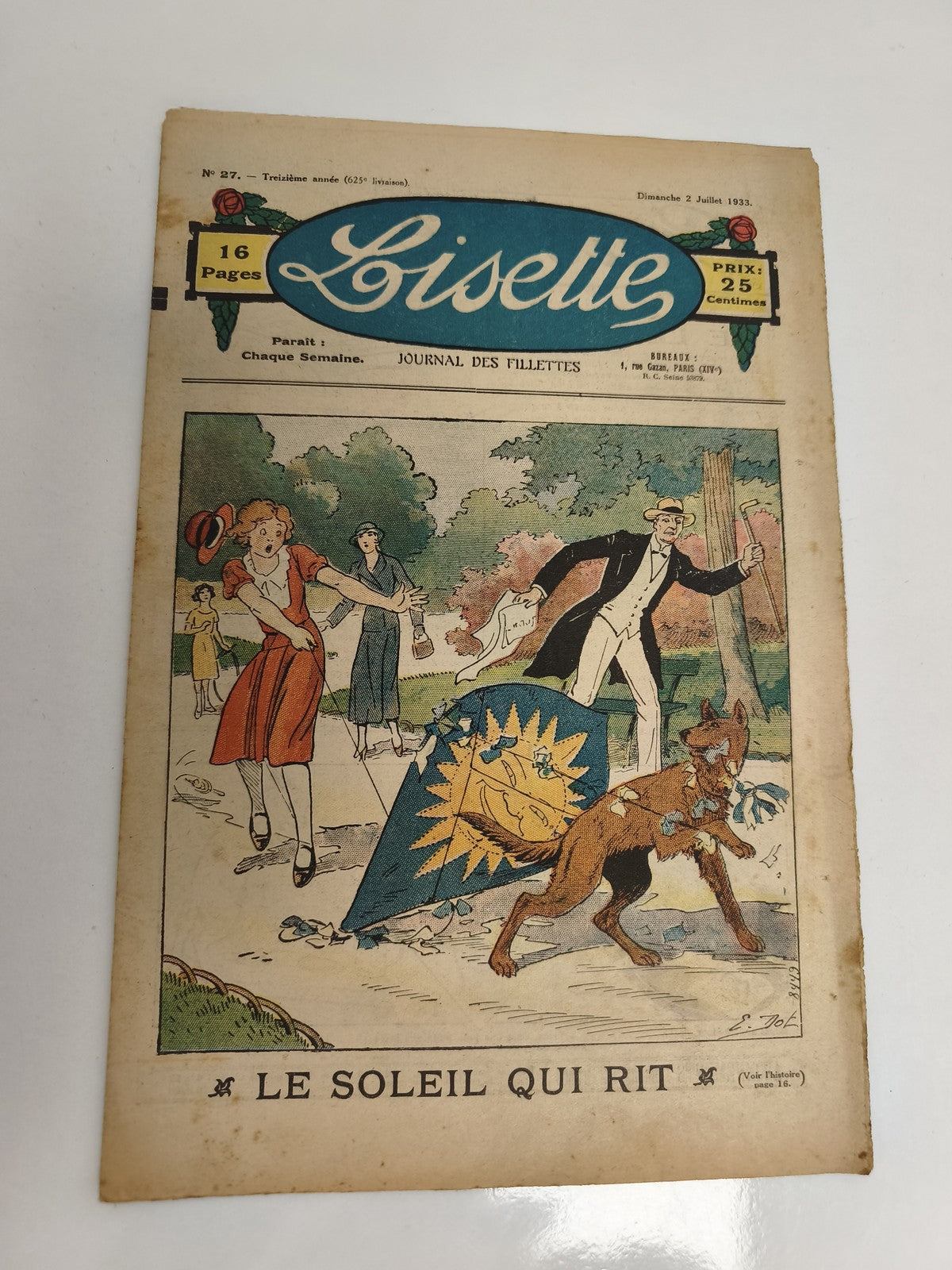 Ancien journal Lisette 1933, couverture illustrée, magazine fillette vintage