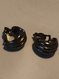 Boucles d'oreilles vintage clips bombées noir brillant, créoles années 80 rétro
