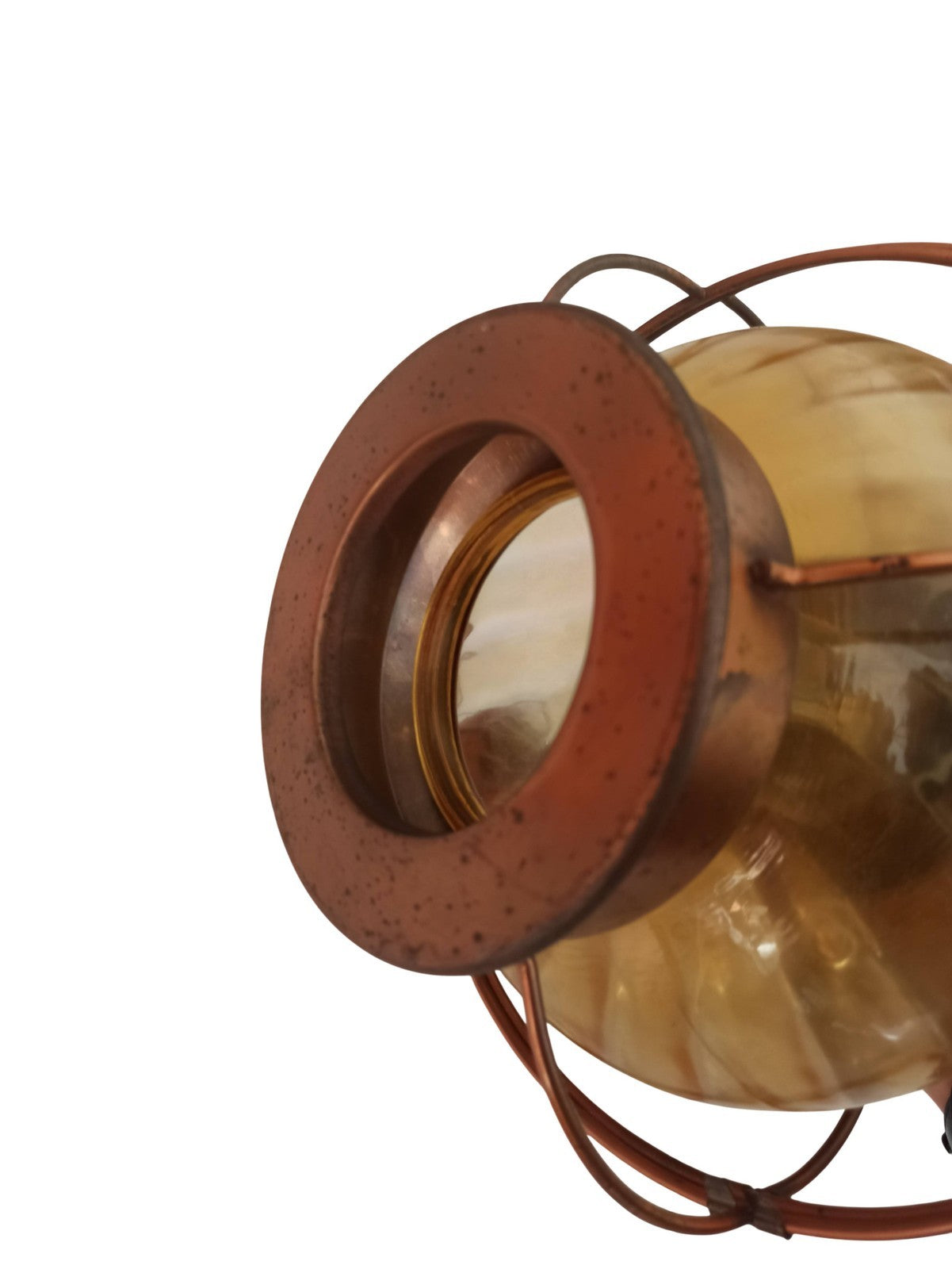 Suspension vintage globe verre dépoli cuivre, luminaire rétro ancien déco