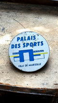 Badge vintage Palais des Sports Marseille ancien pin's rond bleu blanc