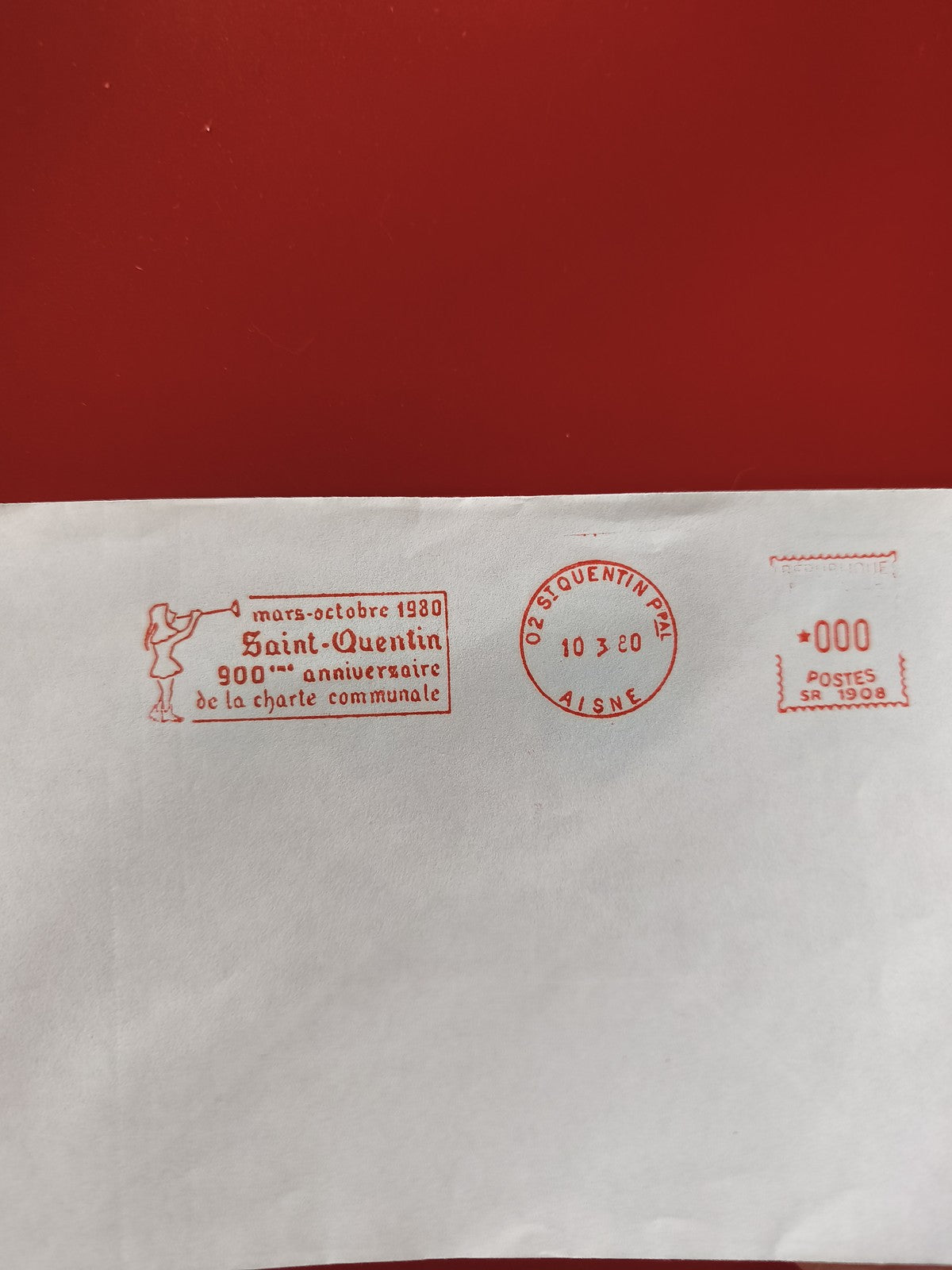 Enveloppe philatélie oblitérée Saint-Quentin 1980 cachet rouge commémoratif