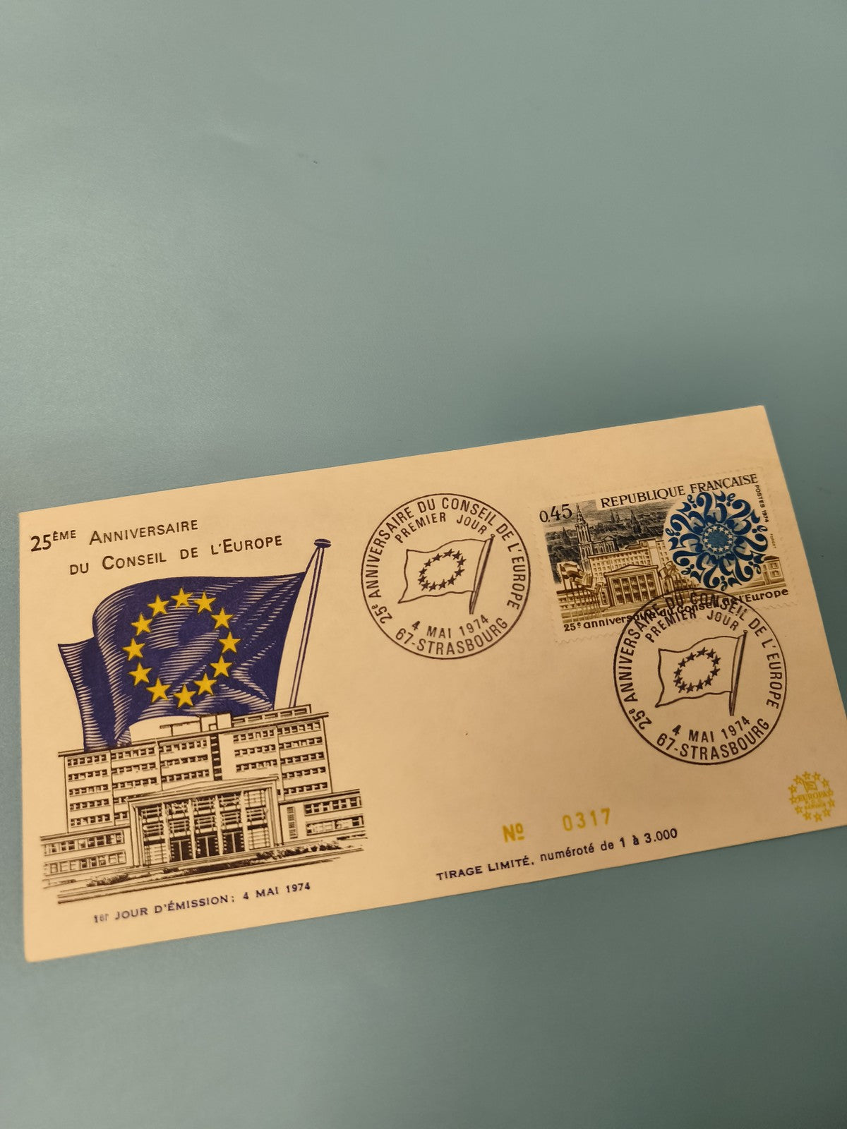 Ancienne enveloppe philatélie 1er jour Conseil de l?Europe Strasbourg 1974 numér