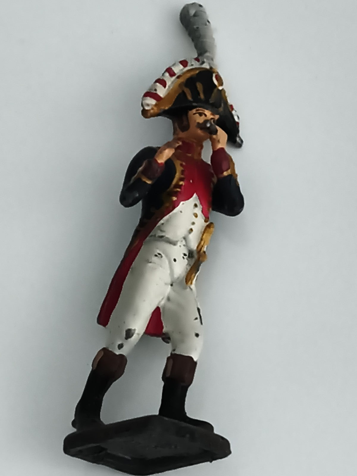 Figurine soldat Empire ancienne plomb uniforme bicorne rouge blanc vintage