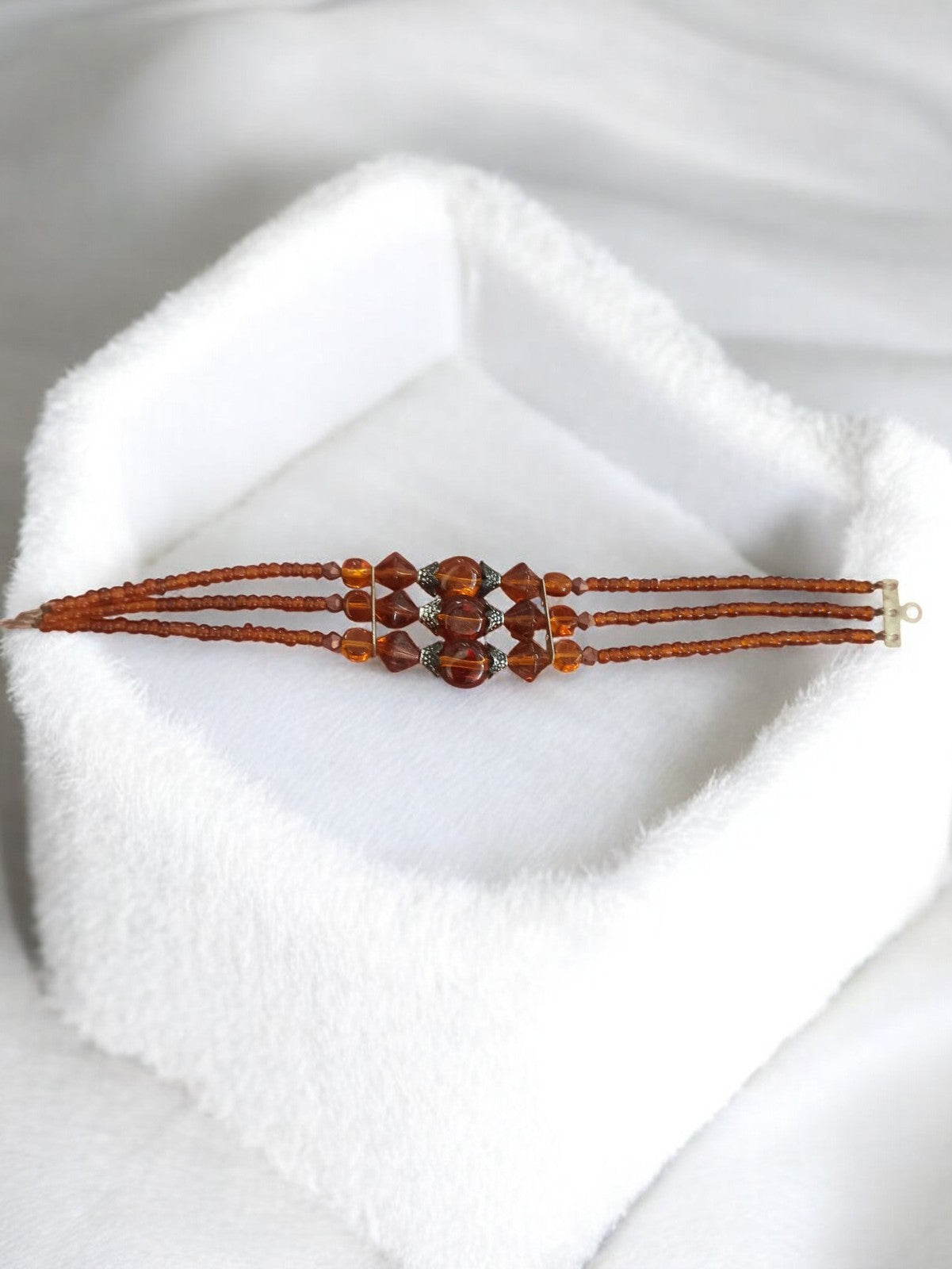 Bracelet vintage ancien perles marron, bijou rétro décoratif collection