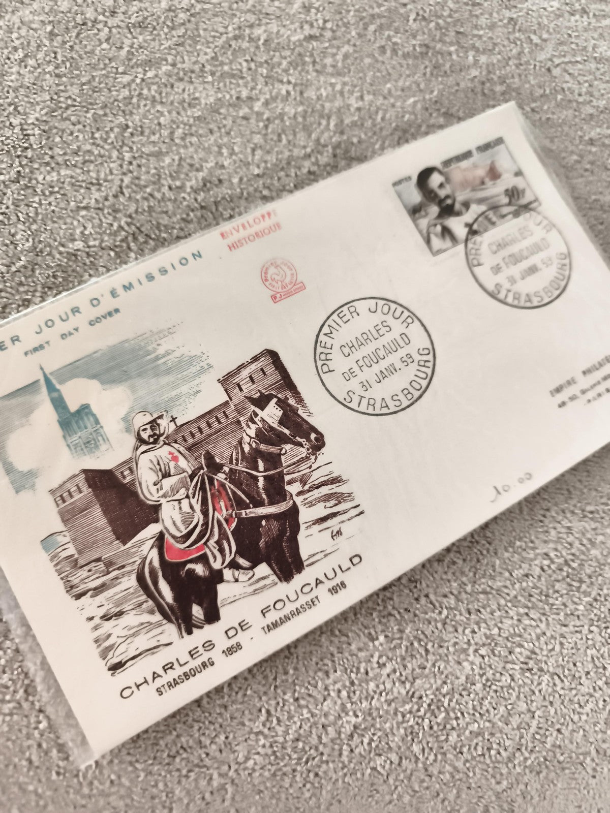 Lettre Premier Jour Charles de Foucauld Strasbourg 1959 enveloppe historique FDC