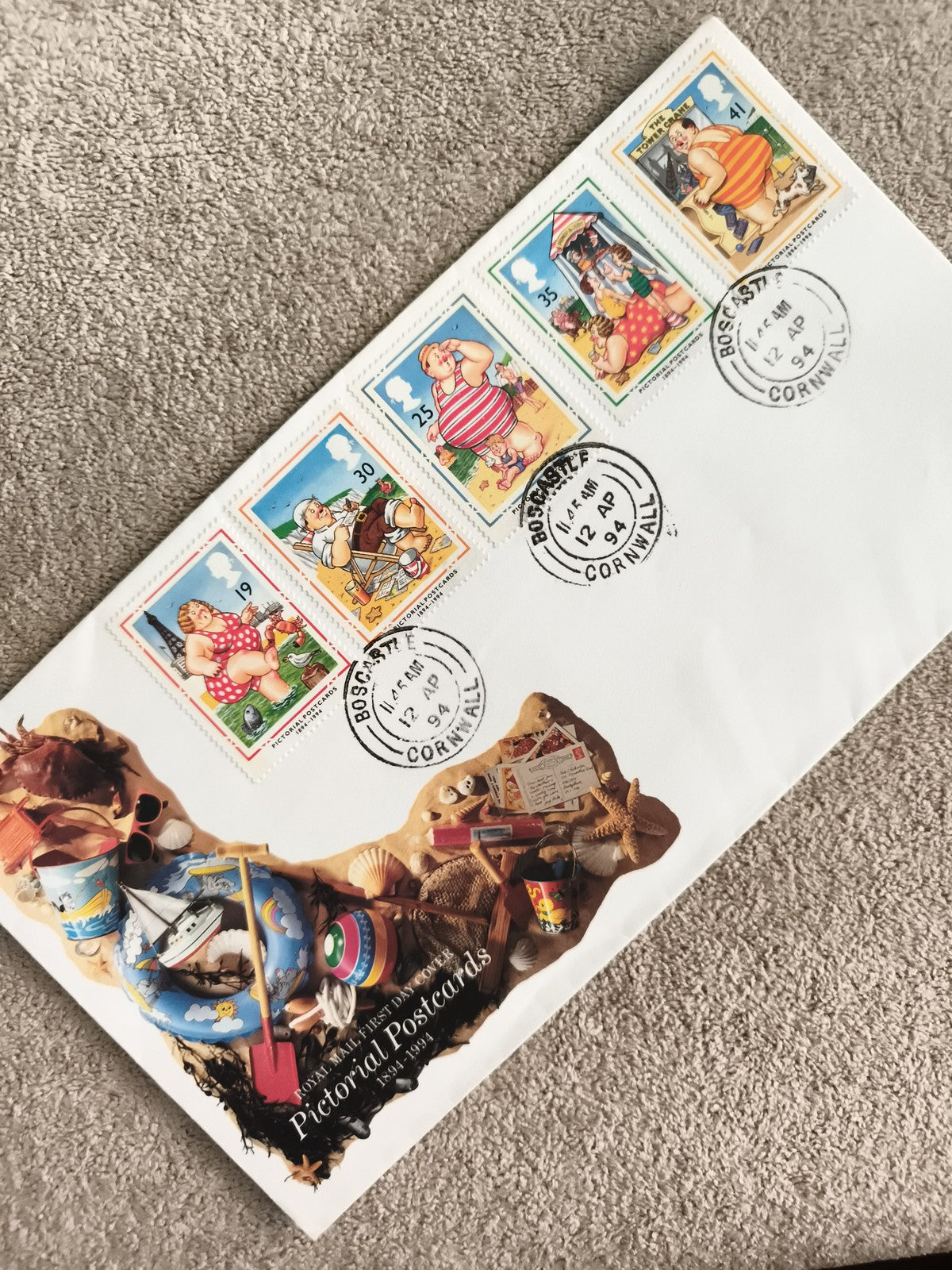Lettre Premier Jour 1994 Pictorial Postcards timbres UK Cornwall cachets plage