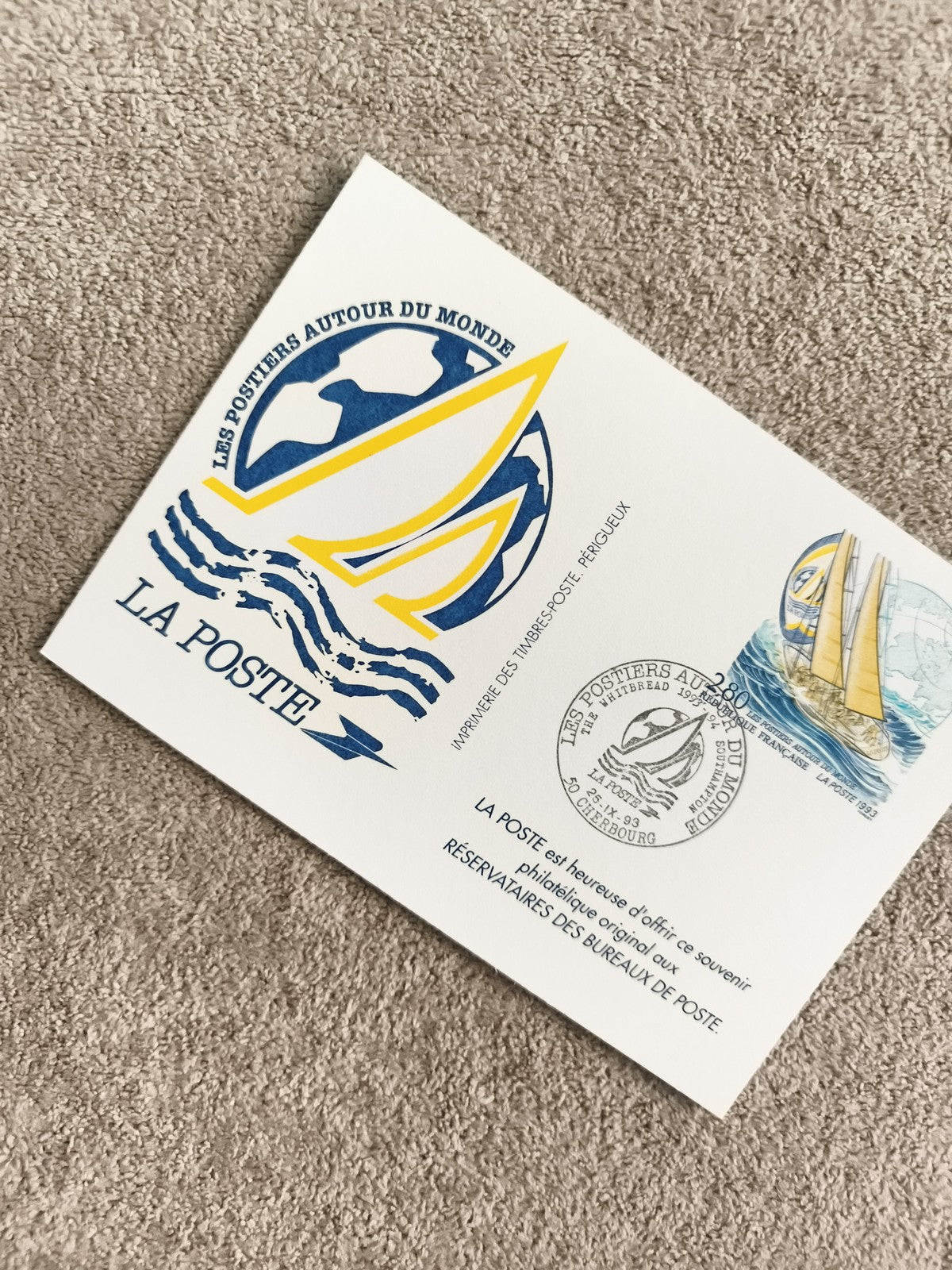 Lettre souvenir philatélique La Poste voile globe Les Postiers Autour du Monde
