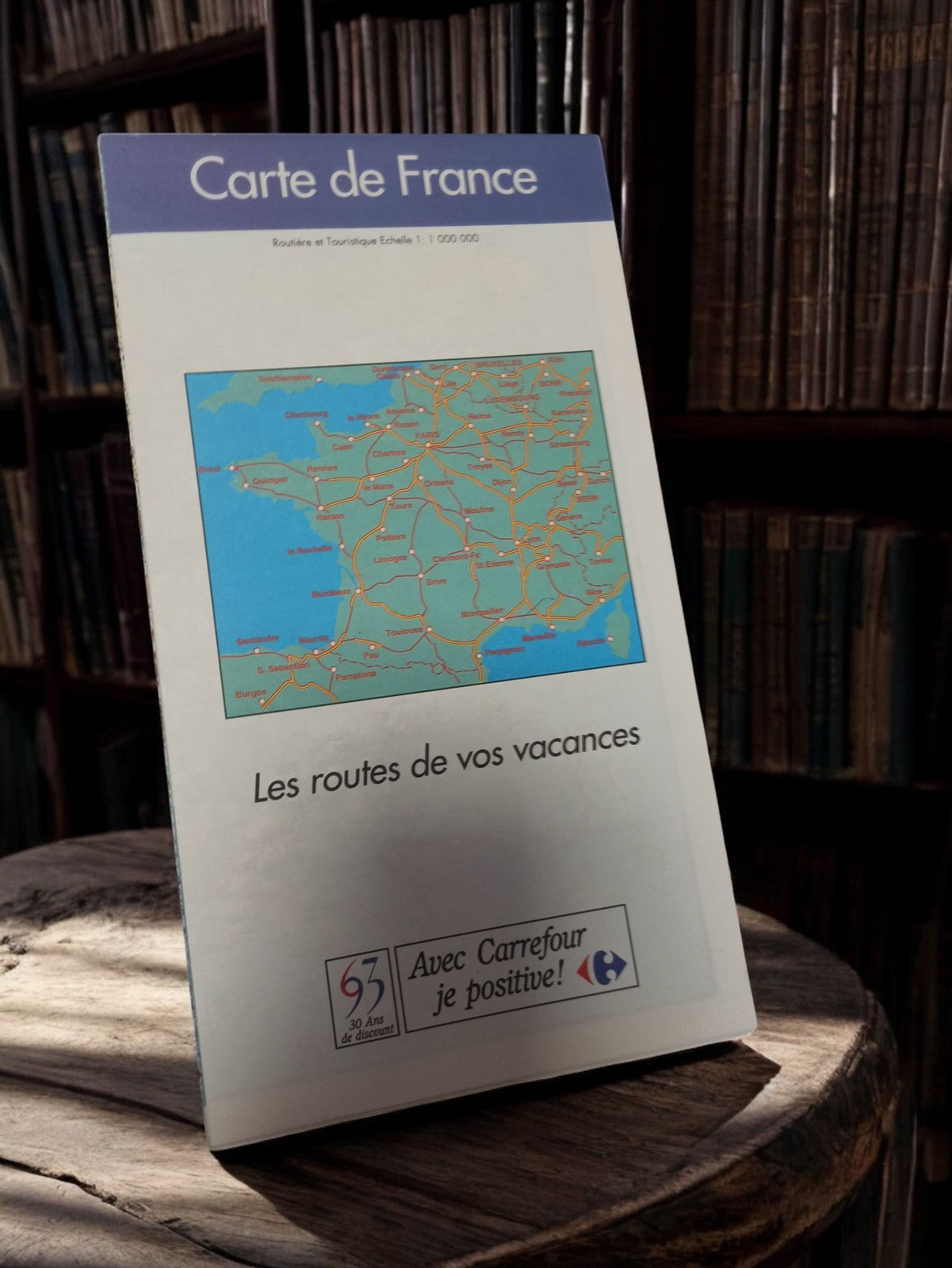 Carte routière France Carrefour vintage années 90 ancien plan touristique