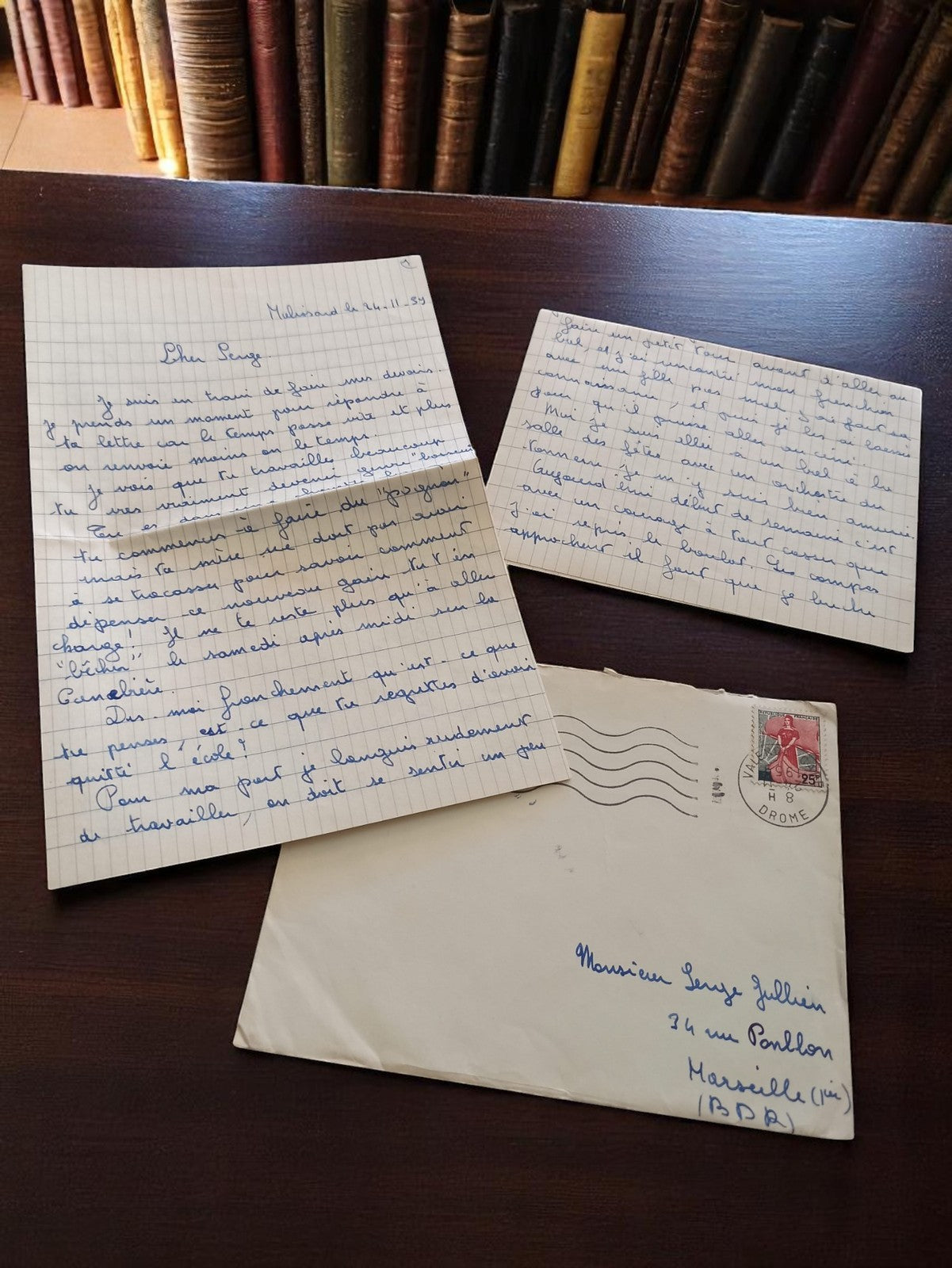 Lettre manuscrite ancienne Marseille 1959 + enveloppe vintage intime années 50