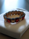 Bracelet vintage rétro, pierres facettées rouges et claires, fantaisie ancien