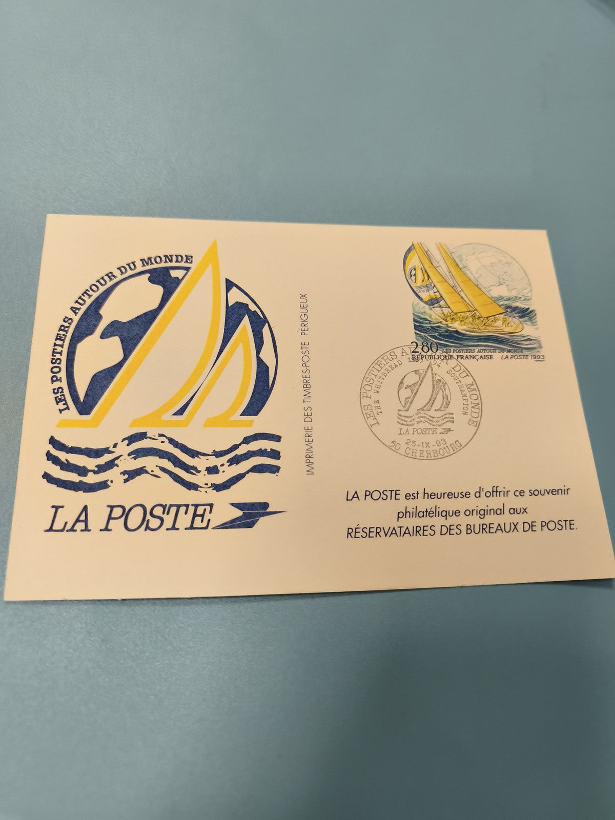 Enveloppe premier jour FDC La Poste timbre voilier 1993 Les Postiers du Monde