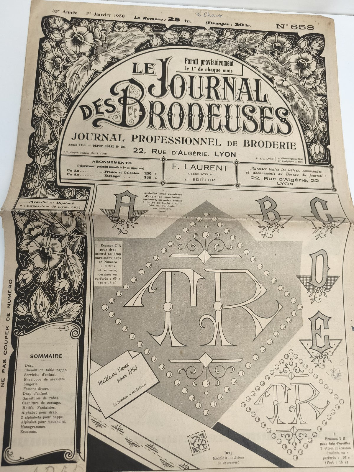 Journal ancien broderie 1950 Le Journal des Brodeuses Lyon F. Laurent N°658