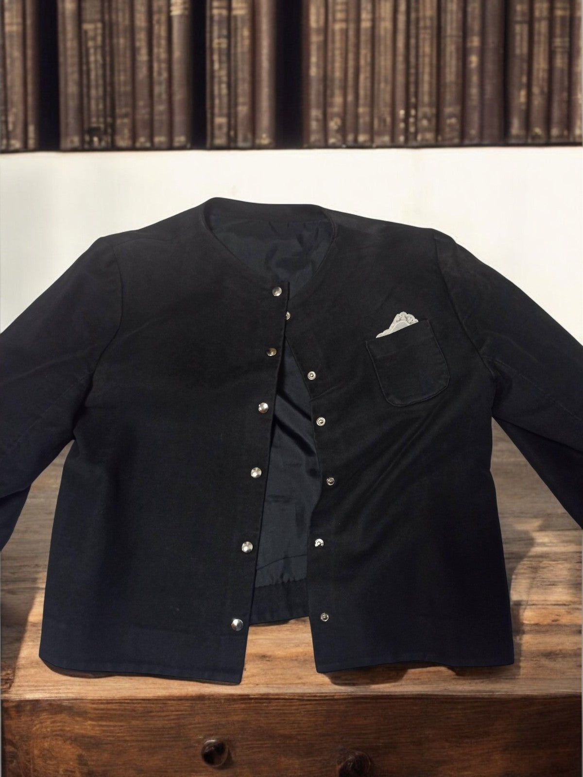 Veste femme vintage noire col rond, blazer chic bouton pression