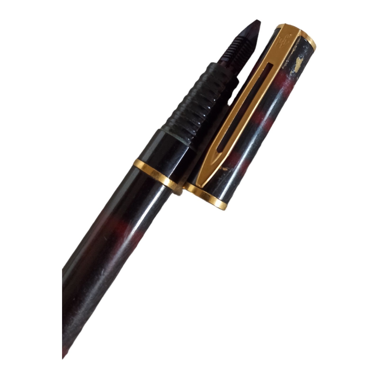 Stylo plume Waterman vintage, finition marbrée et attributs dorés