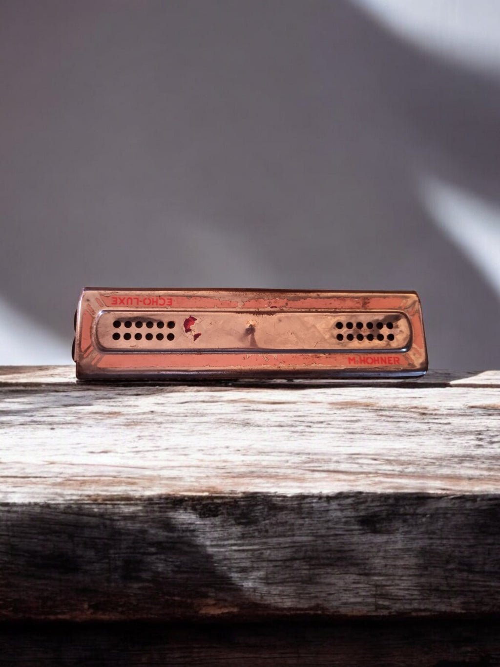 Harmonica ancien M. Hohner Echo-Luxe, vintage, état usé, instrument à vent