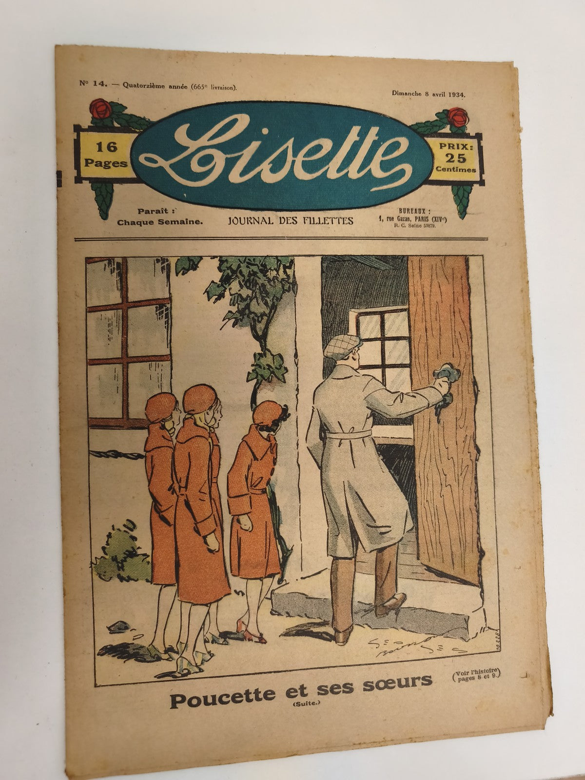 Ancien journal Lisette 1934, 16 pages, couverture illustrée, vintage fillettes