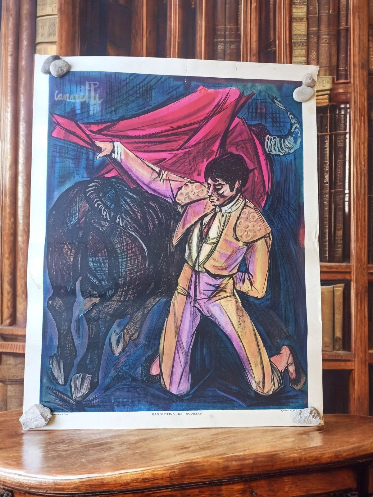 Lithographie vintage tauromachie Lanaretti manoleteña rétro déco art mural