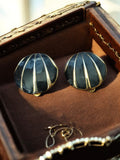 Boucles d’oreilles vintage bombées noir doré, clip fantaisie rétro