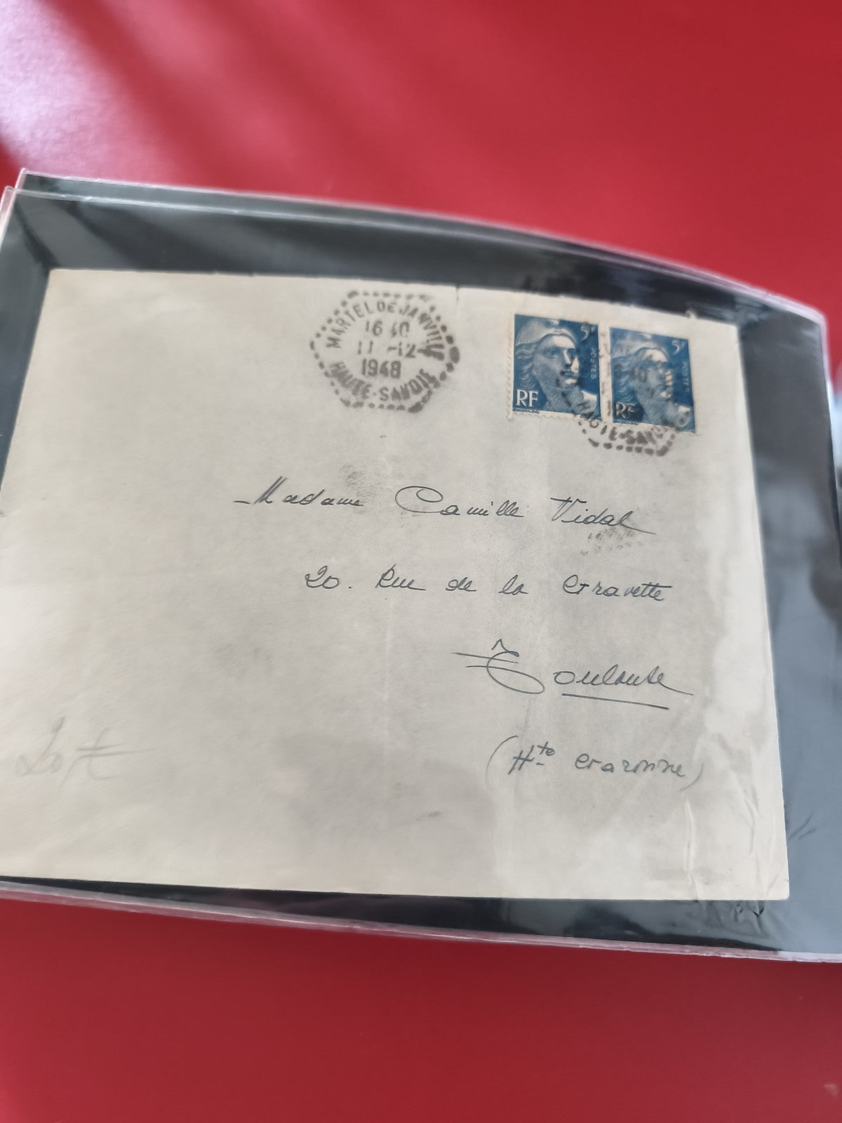 Ancienne enveloppe oblitérée 1948 timbres RF bleus pour philatéliste collection