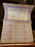 Titre au porteur Ciments du Paradou 1920s ancien papier financier violet rétro