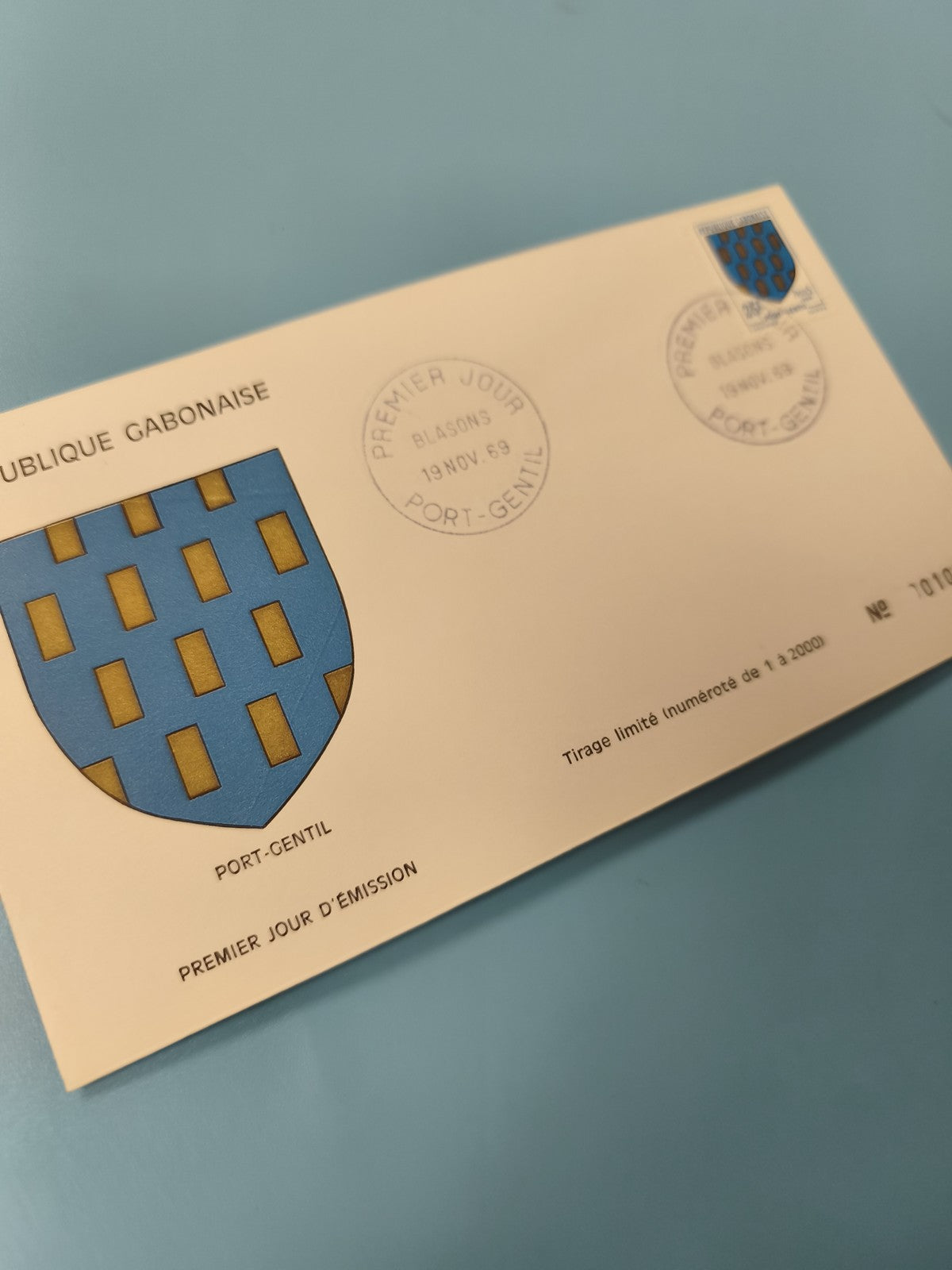 Enveloppe FDC Premier Jour Gabon Port-Gentil Blason 1969 tirage limité