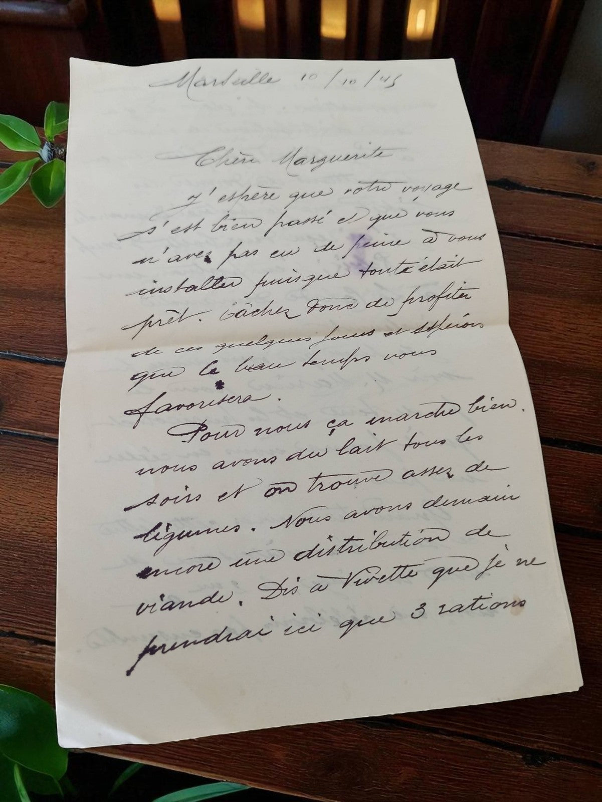 Lettre manuscrite ancienne 1945 Marseille WW2 adressée Marguerite vintage