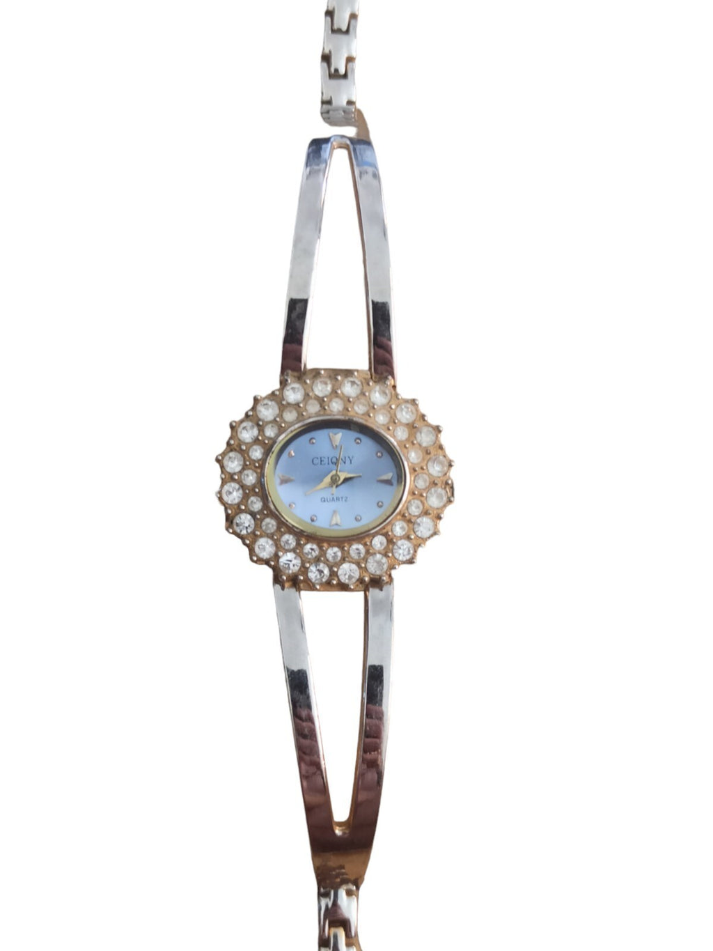 Montre vintage Ceiqny suisse, bracelet rigide doré, cadran strass élégant