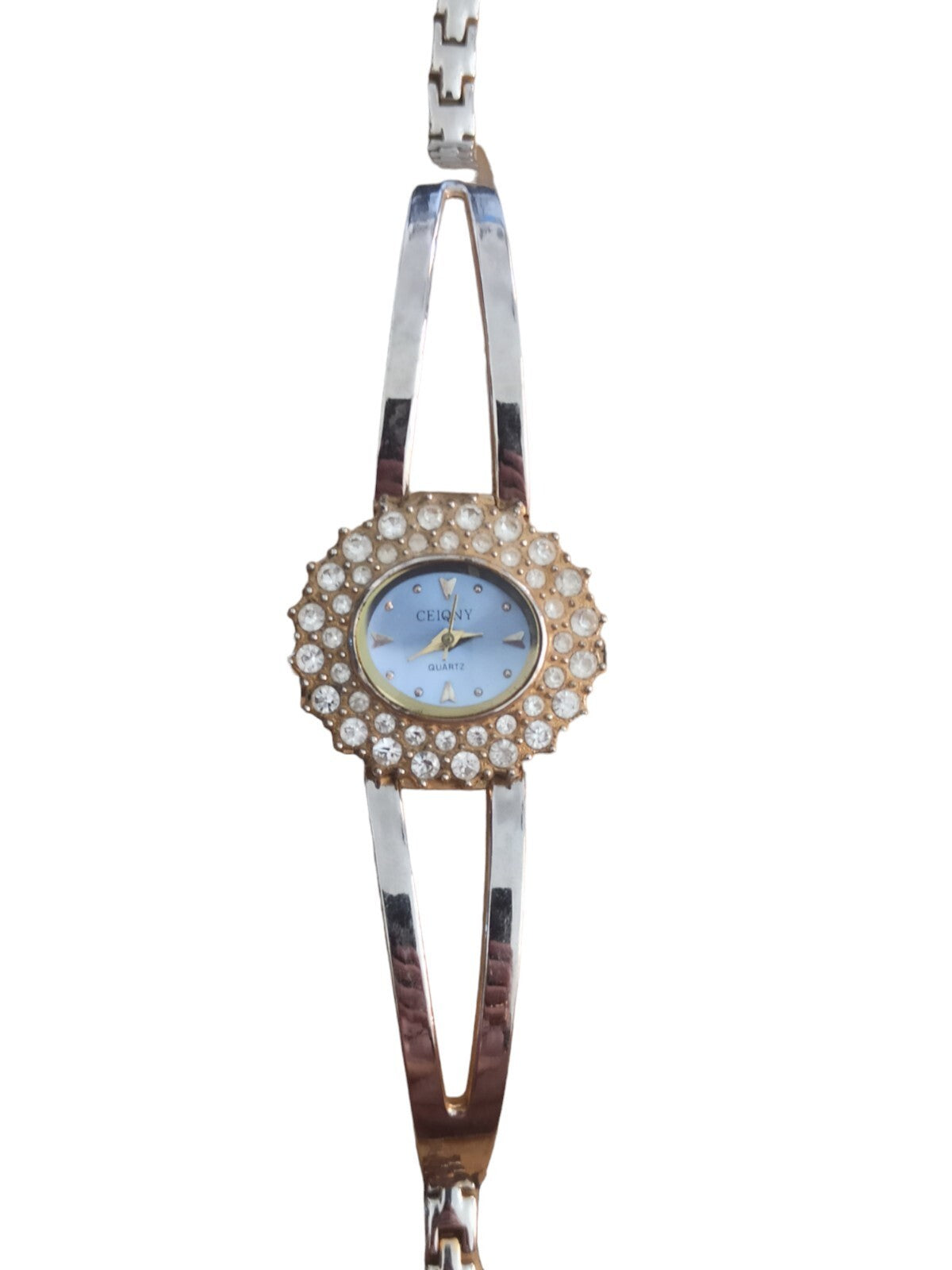 Montre vintage Ceiqny suisse, bracelet rigide doré, cadran strass élégant