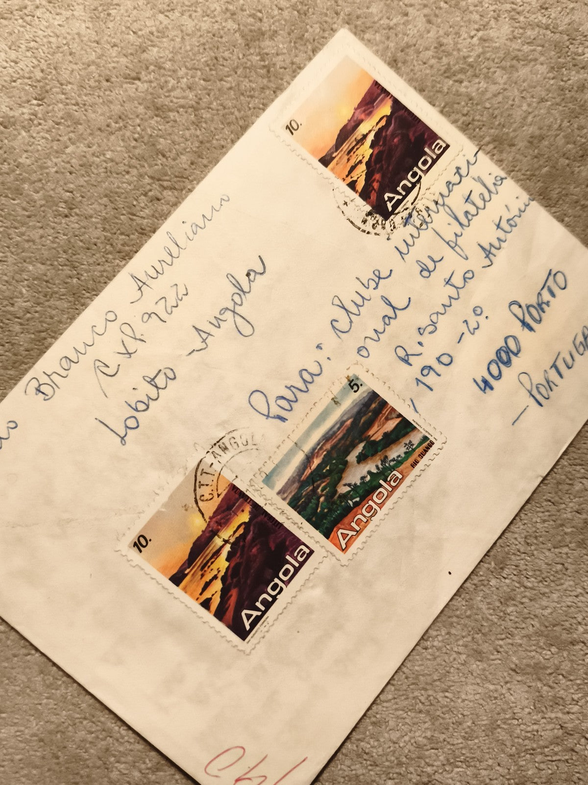 Lettre affranchie Angola timbres paysages cachetée philatélie (Ref 8)