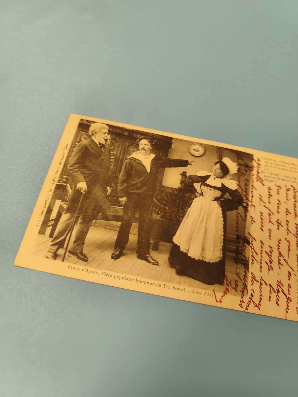 Carte postale ancienne Fleur d'Ajonc scène bretonne Th. Botrel écrite