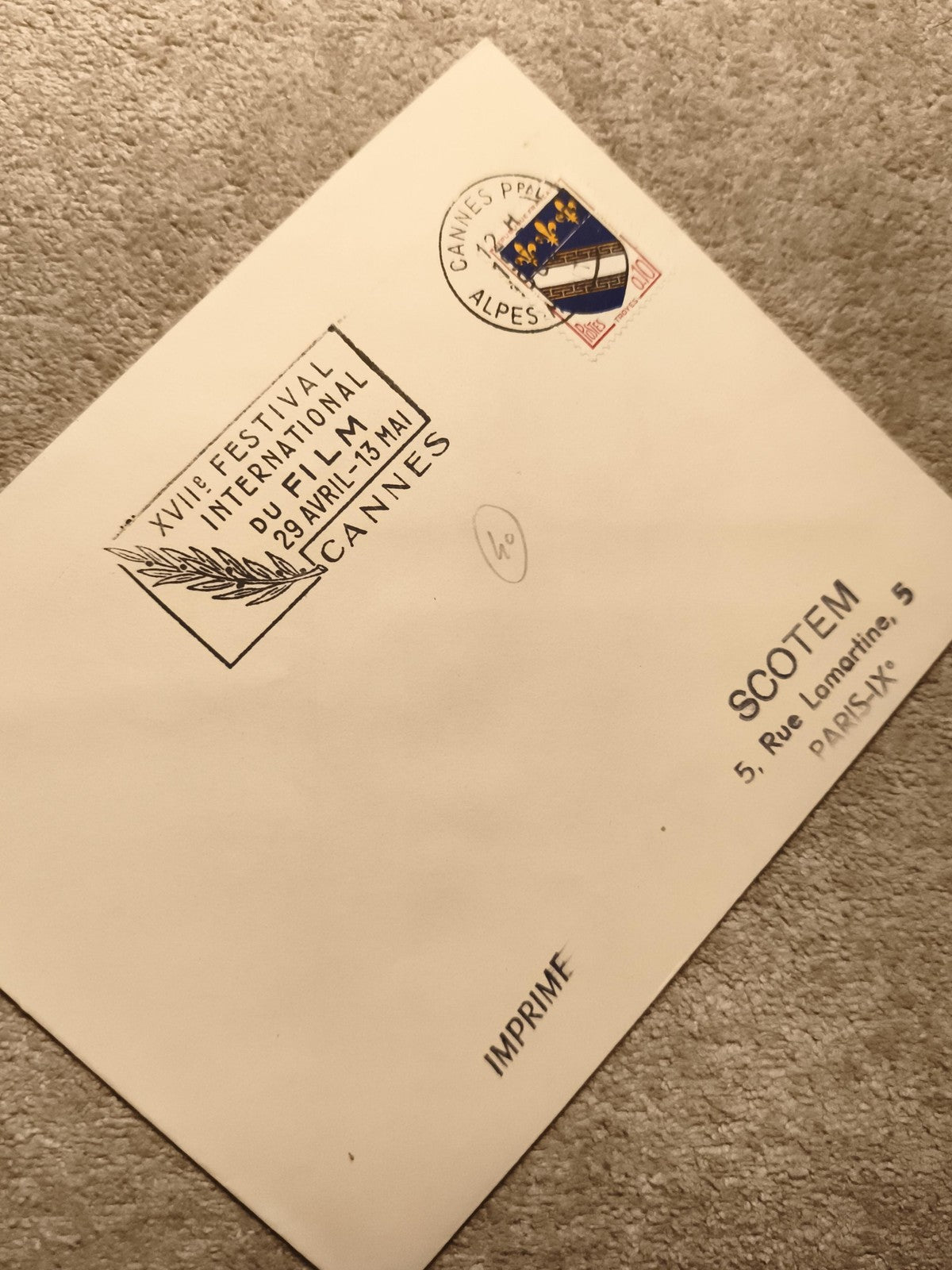 Lettre affranchie Festival Cannes 1964, cachet illustré, philatélie cinéma (Ref