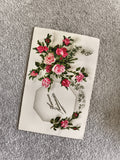CPA carte postale illustrée fleurs roses anniversaire