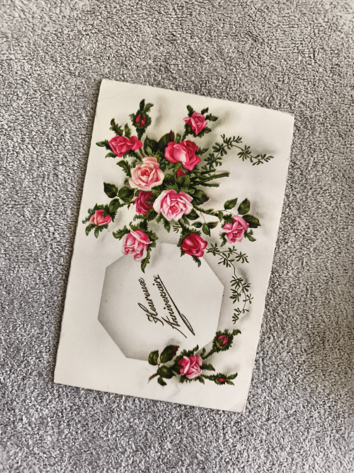 CPA carte postale illustrée fleurs roses anniversaire