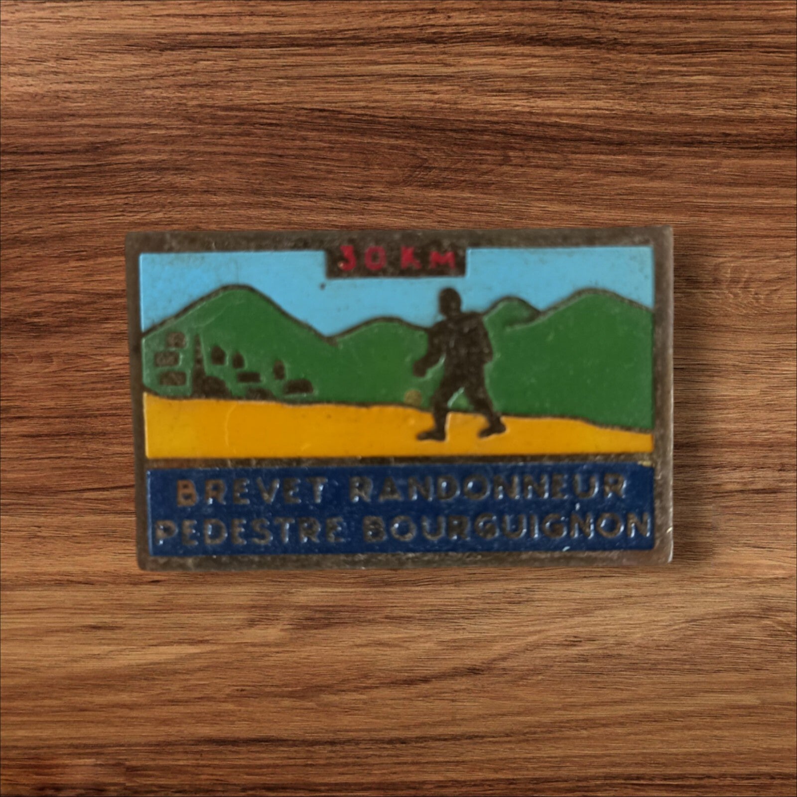 Broche vintage Brevet Randonneur Bourguignon 30 km, collection randonnée