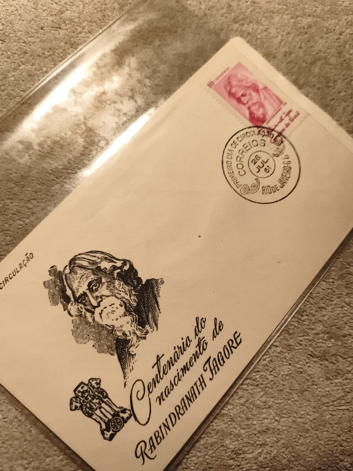 Lettre 1er jour Brésil 1961 Rabindranath Tagore timbre commémoratif philatélie