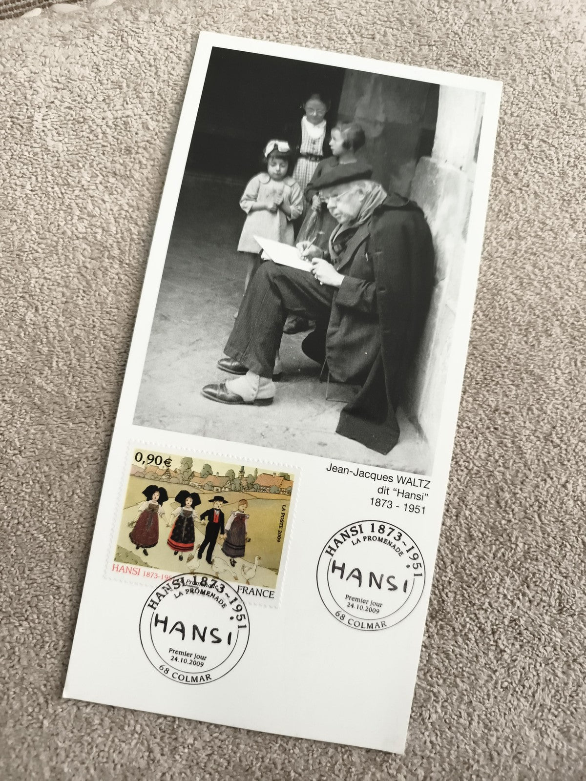 Lettre Premier Jour Hansi 2009 timbre illustré Alsace Jean-Jacques Waltz Colmar