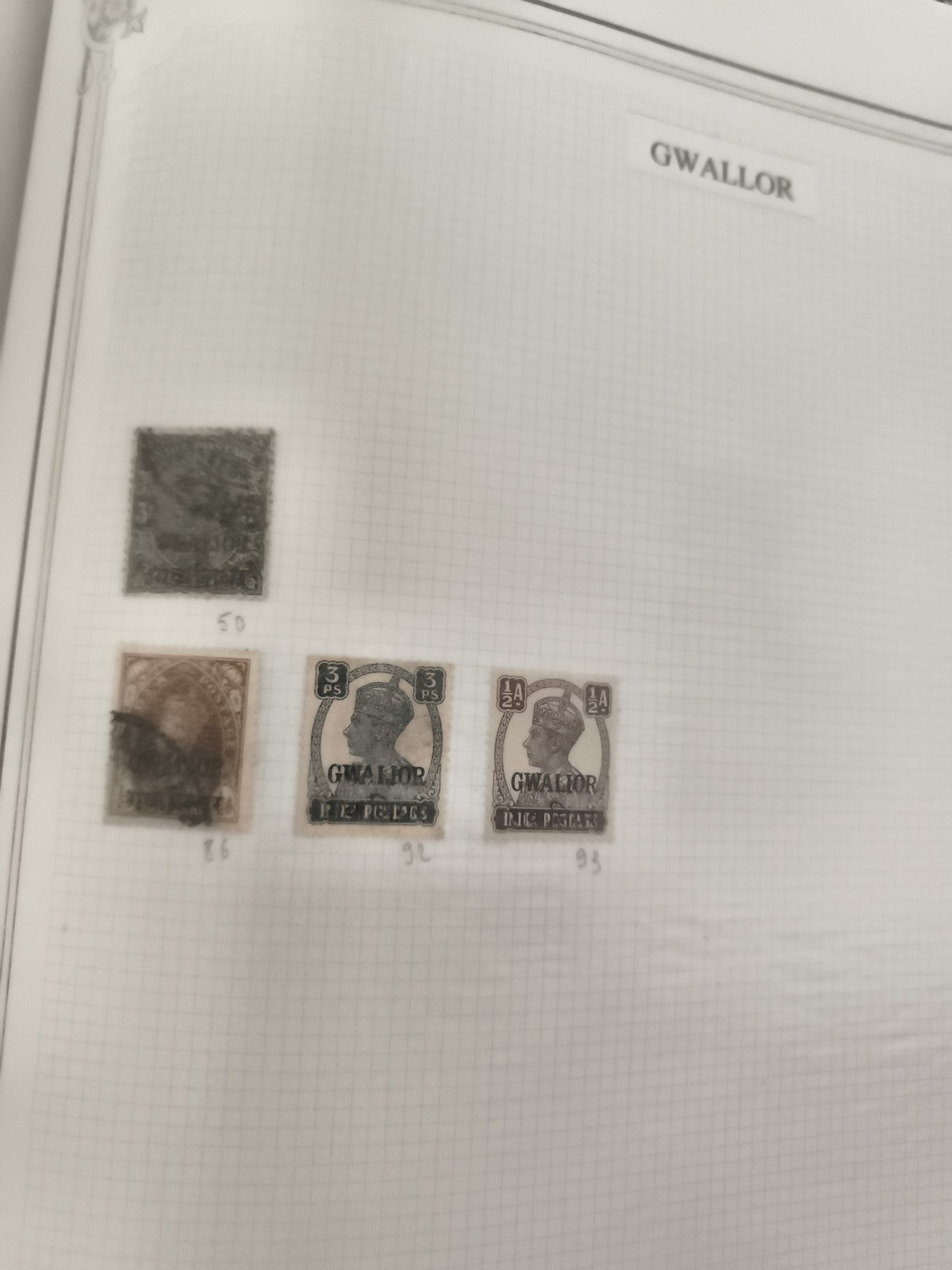 Timbres Gwalior Inde oblitérés lot x4 effigie roi George V philatélie