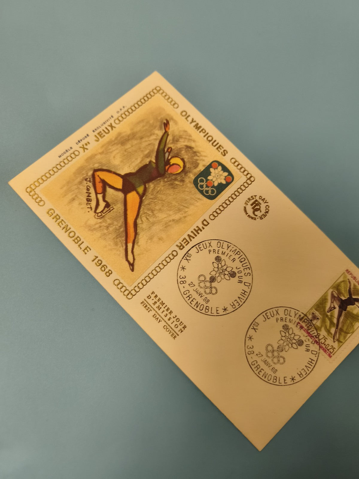 Enveloppe FDC premier jour Jeux Olympiques Grenoble 1968 patinage