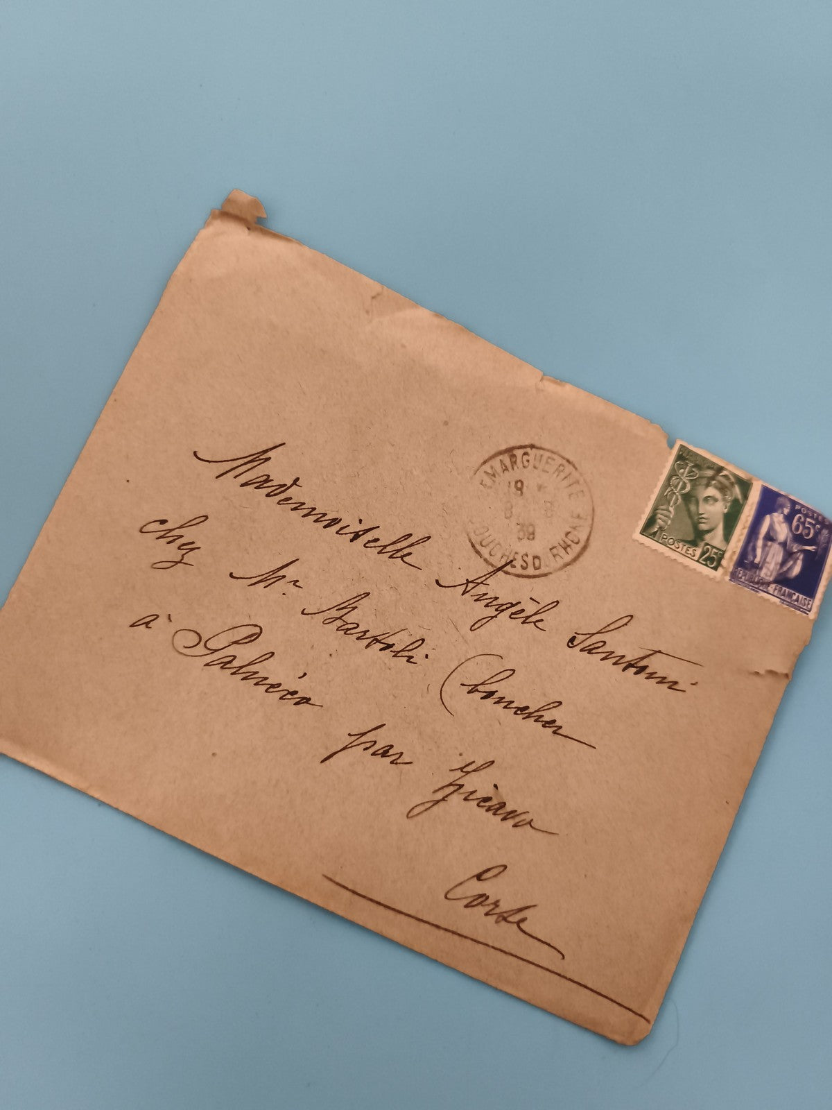 Lettre ancienne France timbres 1958 oblitérés philatélie Corse (Ref 3)