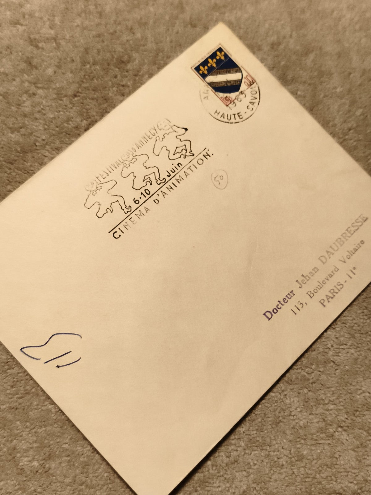 Lettre Festival Annecy Cinéma Animation Haute-Savoie cachet philatélie (Ref 27)
